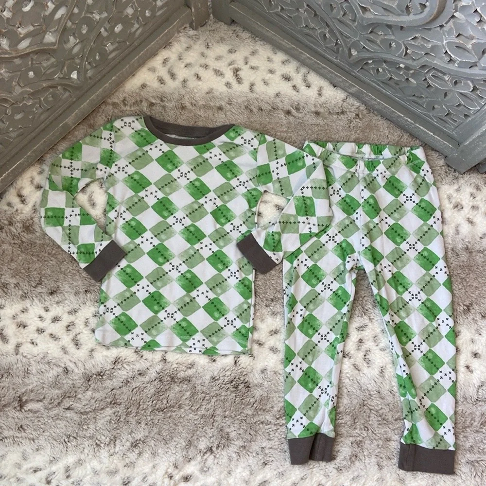 Burt’s Bees Kids matching set boys 2T green argyle preppy loungewear pajamas